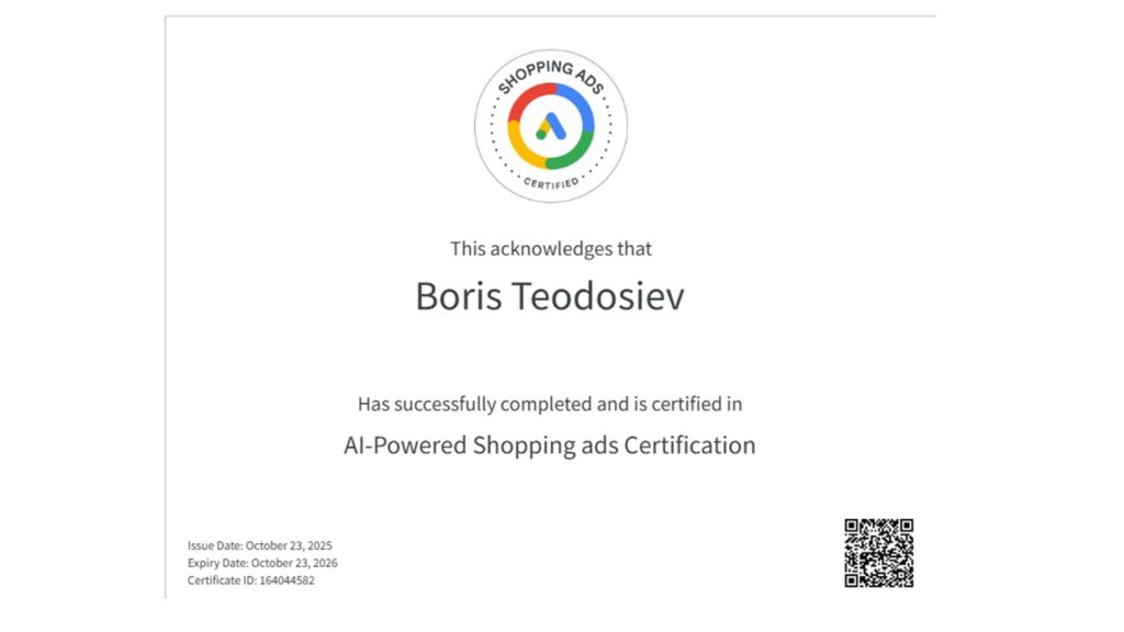 Google ads сертификати за AI-Powered Shopping Ads